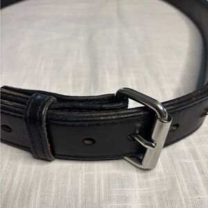 Classic Black Leather Men's Belt with Silver Buckle